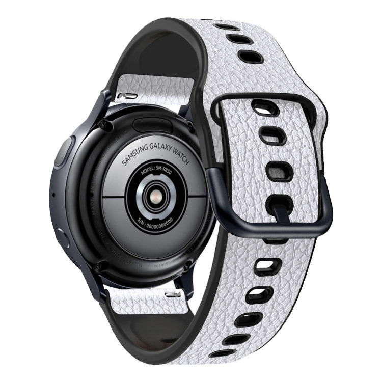 Universal TPU litchi-texture watch band with metal buckle, white and black, 20mm/22mm