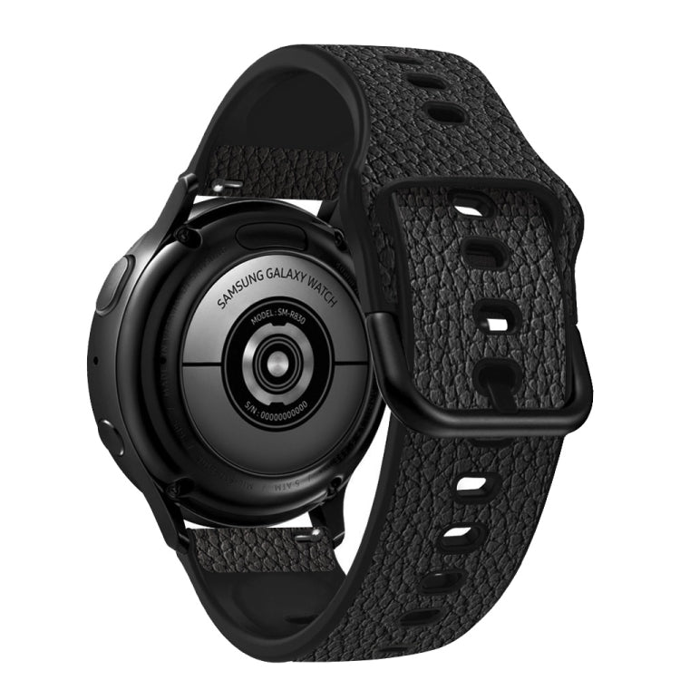 Universal TPU litchi-texture watch band with buckle hardware, dark textured band and holes