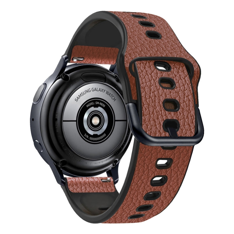 Universal litchi-texture TPU watch band, dark brown leather-style strap with black buckle.