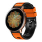 Two-tone silicone watch band in bright orange with black inner strap.