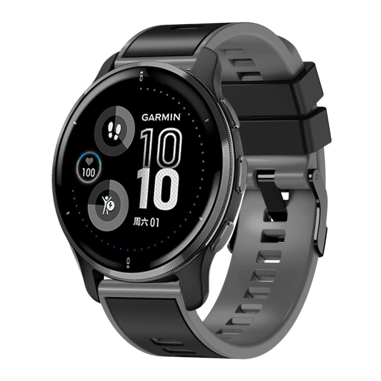 Two-tone silicone watch band in dark gray with matching clasp and vented design.