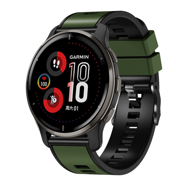 Two-tone silicone watch band in olive green and black, 20/22mm