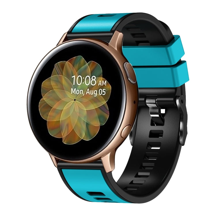 Two-tone silicone watch band in teal and black, 20/22mm