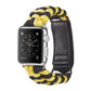 Nylon paracord hook-and-loop watch band, yellow and black braided with leather backing