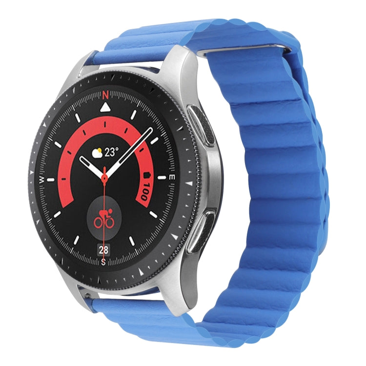 Blue magnetic loop watch band with metal buckle and smartwatch face
