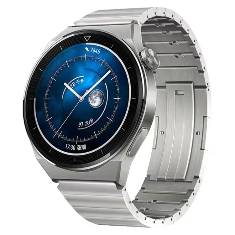 Silver stainless steel watch band with quick-release metal links and clasp