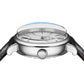 NORTH EDGE automatic men’s watch top view with black leather strap and silver case