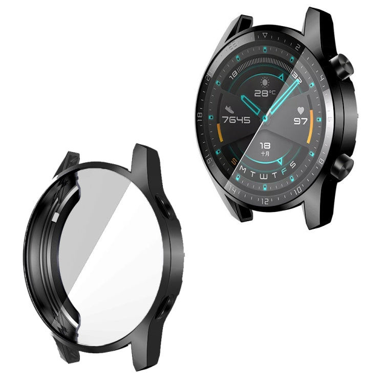 Black 46mm watch case cover with clear front panel and protective side grips