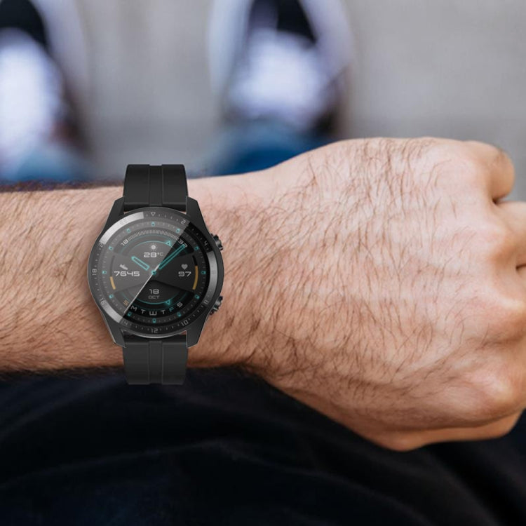 Black 46mm TPU watch case cover on wrist with transparent front guard