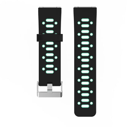 Two-tone silicone watchband, black with green accents and metal buckle