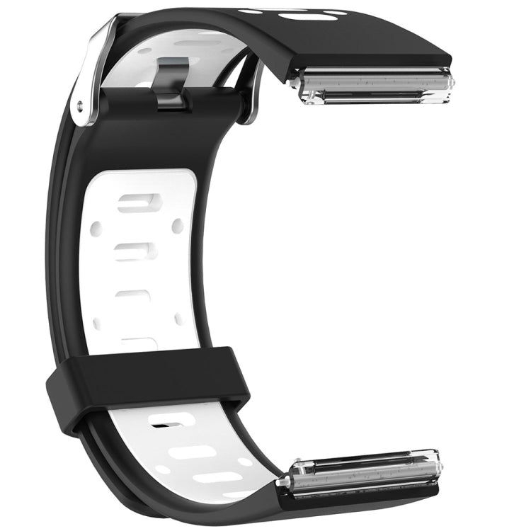 Two-piece silicone watchband, black with white cutout panel and metal buckle