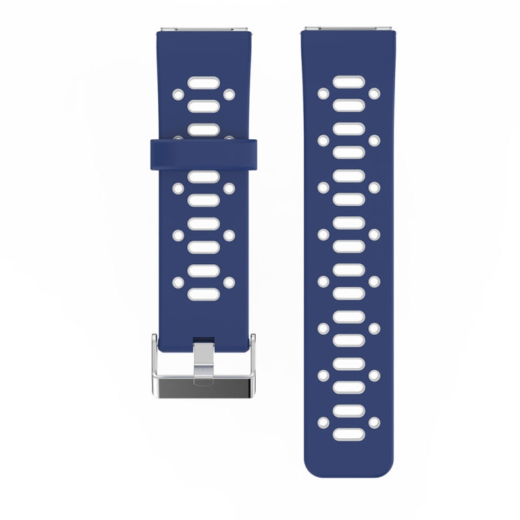 Two-tone silicone watchband, dark blue with white accents and metal buckle