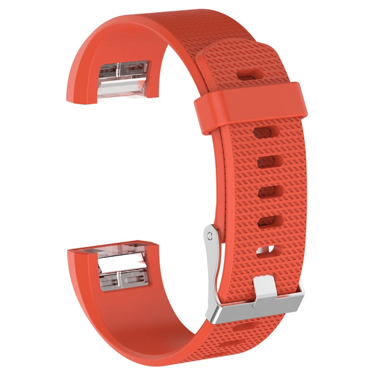 Silicone replacement wrist strap with textured holes and metal buckle, red-orange