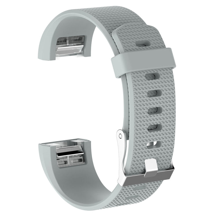 Light gray silicone watchband with textured perforations and buckle for Fitbit Charge 2