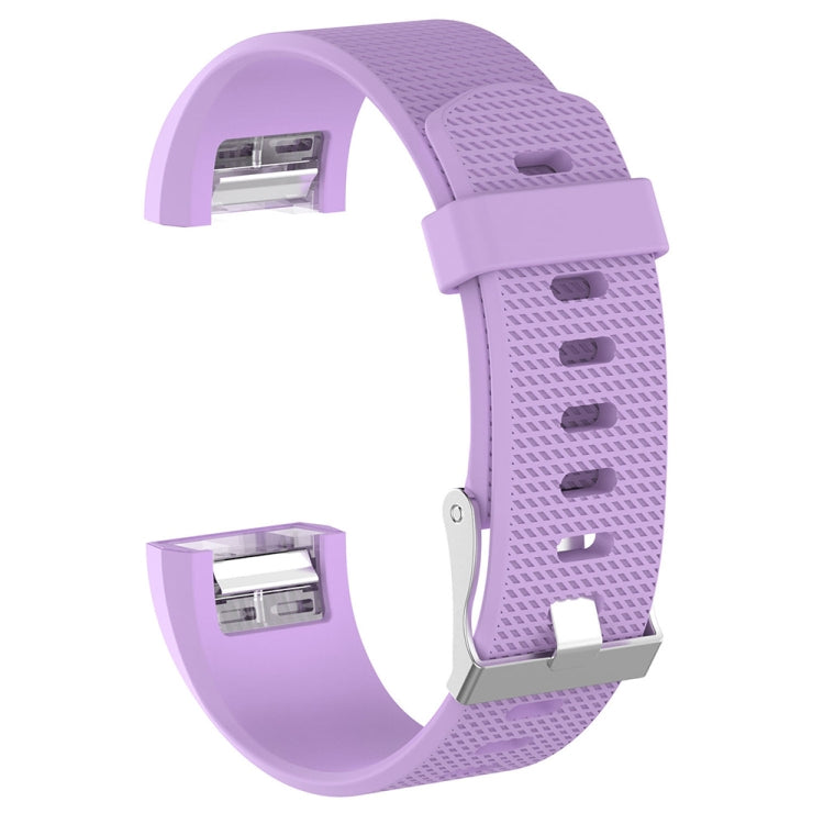Purple silicone wrist strap with buckle, top and side view with textured holes