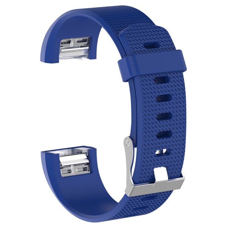 Dark blue silicone wrist strap with buckle, textured perforations and adjustable holes
