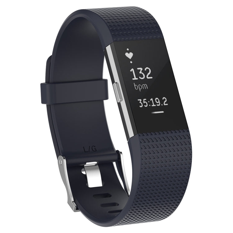 Black silicone textured watchband with buckle, showing fitness tracker display for Fitbit Charge 2