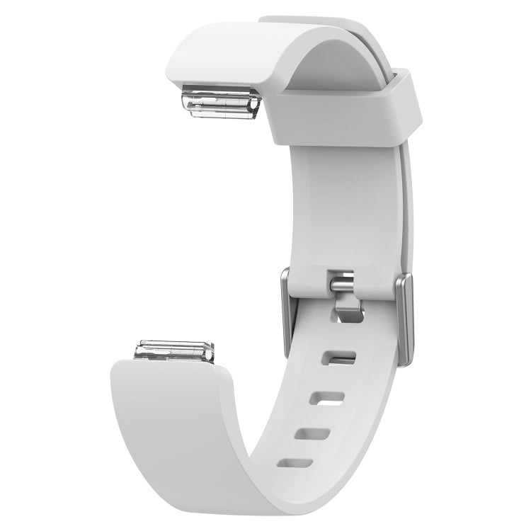 Glossy silicone replacement wrist strap with metal buckle, white color (side view)