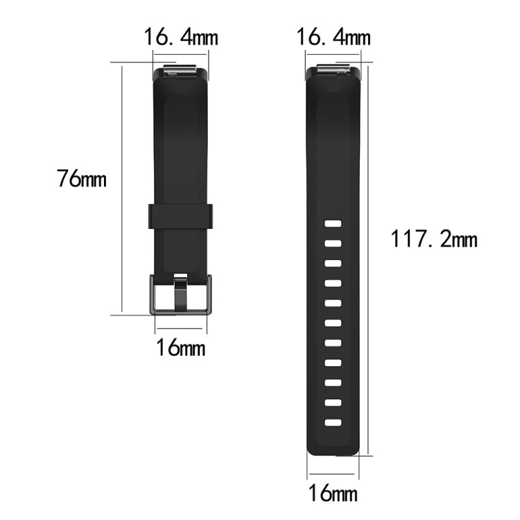 Glossy silicone replacement wrist strap with metal buckle and pin holes, dark color