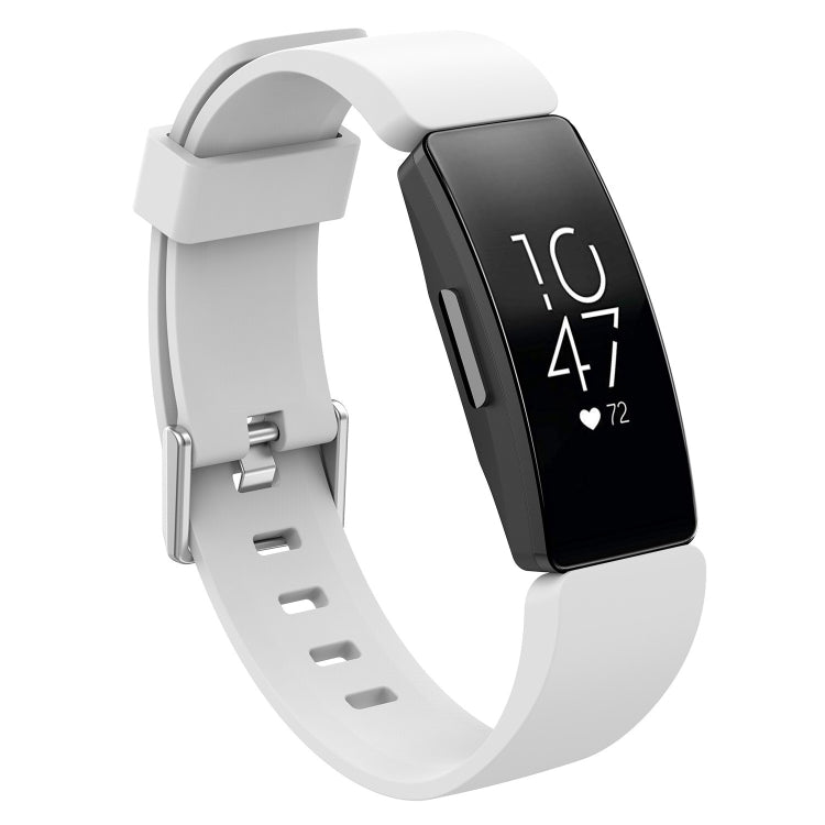 Glossy silicone replacement wrist strap with metal buckle, white color (watch attached)