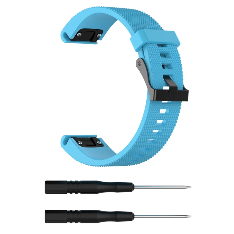 20mm silicone replacement watch strap, sky blue, with black clasp and perforations