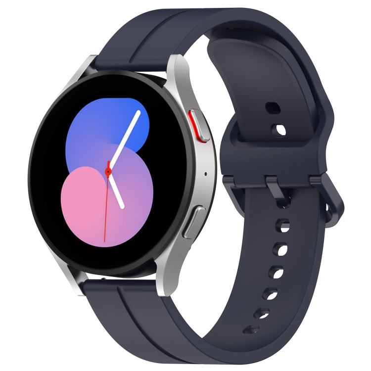 Navy silicone watch band with clasp and perforation holes, flat groove style.