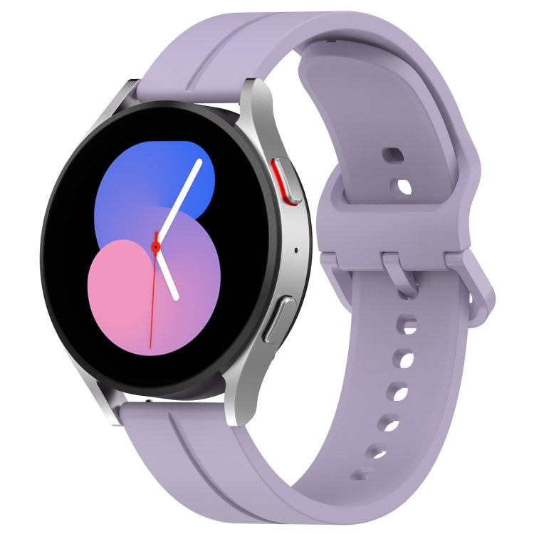 Silicone watch with groove band in light purple, black round dial with colorful hands