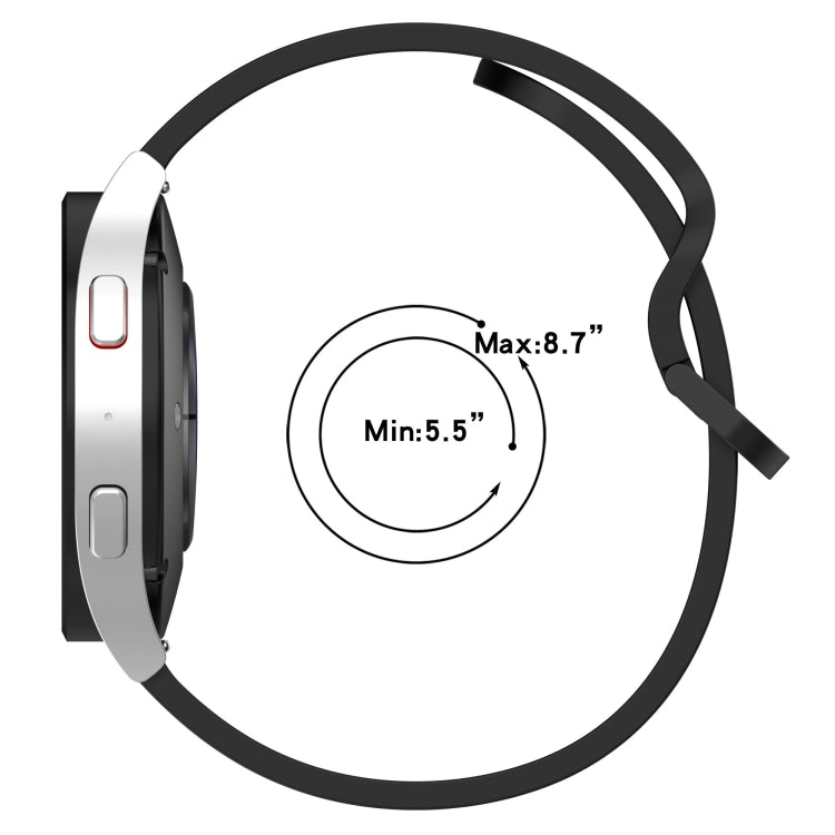 Silicone watch band with clasp and adjustment holes, laid out in a loop shape