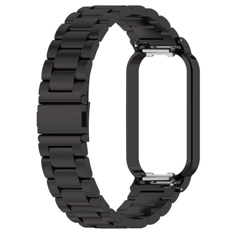 Three-bead steel watch band black, side view with metal clasp and link links