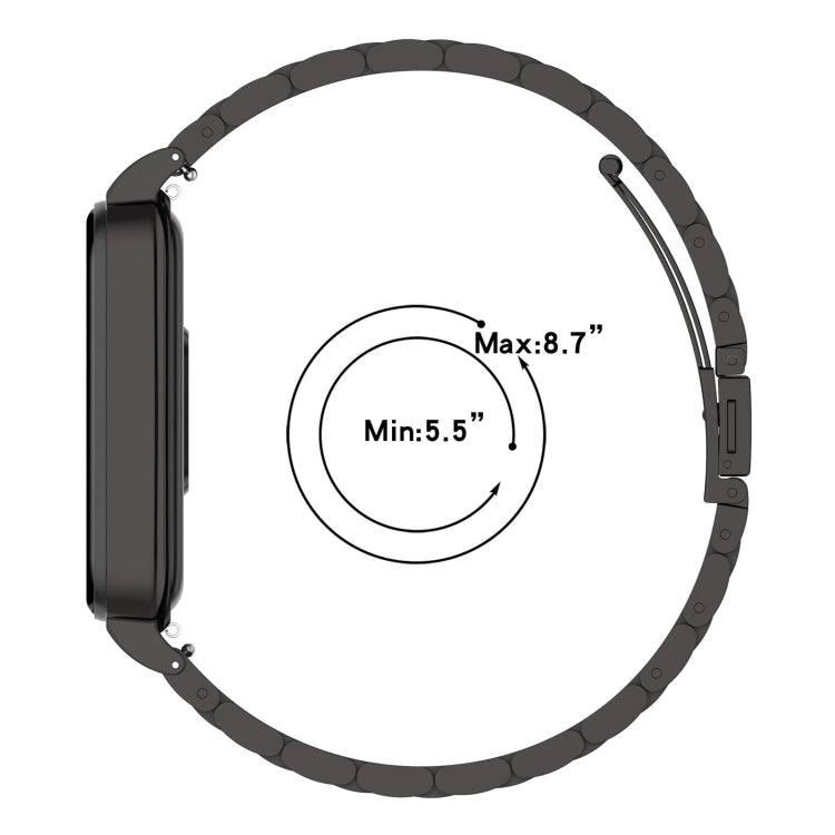 Three-bead steel watch band fit range diagram, min 5.5 in and max 8.7 in