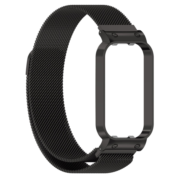 Black Milan metal watch band with mesh strap and side metal frame holder