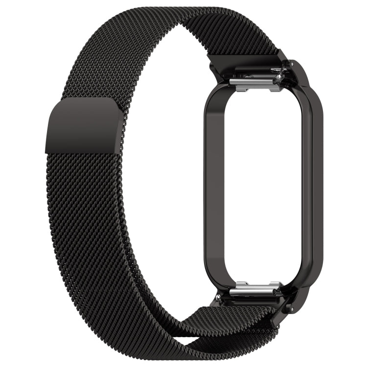 Black Milan metal watch band with mesh strap and raised metal watch frame