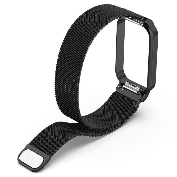 Black Milan metal watch band with mesh strap and adjustable pin buckle