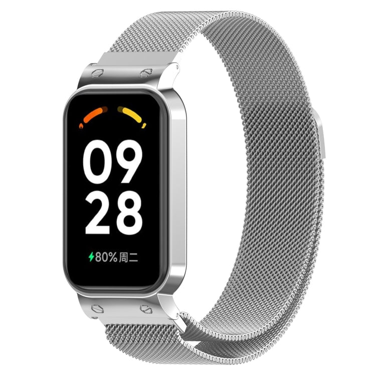 Silver Milan metal watch band with mesh strap and metal clasp for smart watch