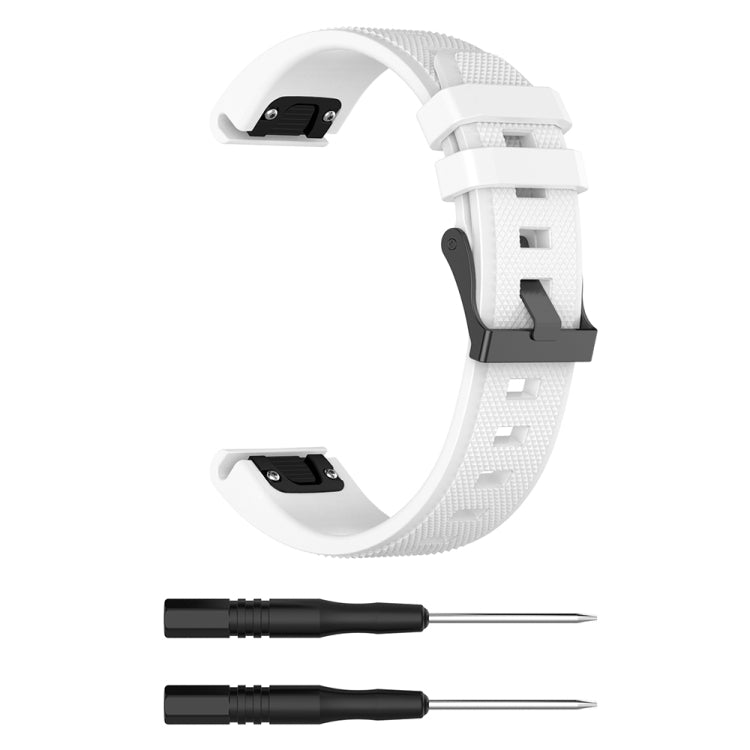 White silicone smartwatch strap, clasp side view with included pin removal tools