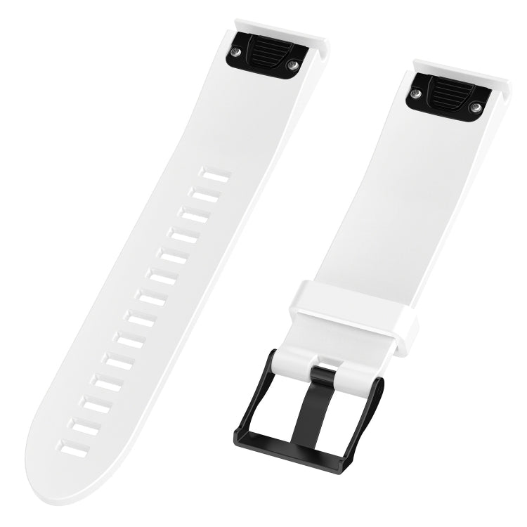 White silicone replacement watch strap with black clasp and pin-side connectors