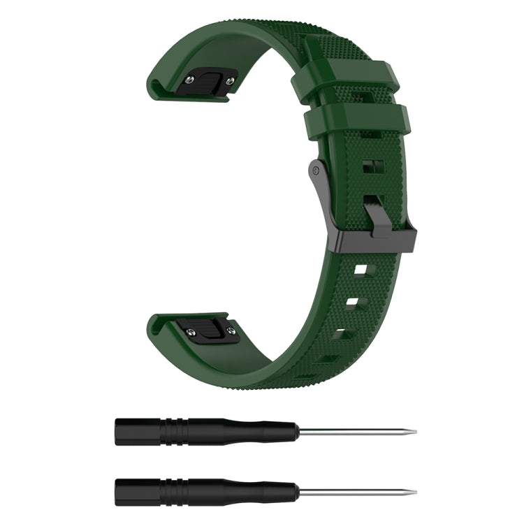 Army green silicone replacement watch strap with quick-release buckle and pin tools