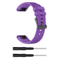 Purple silicone watch strap with metal buckle and pin tool tips for 22mm