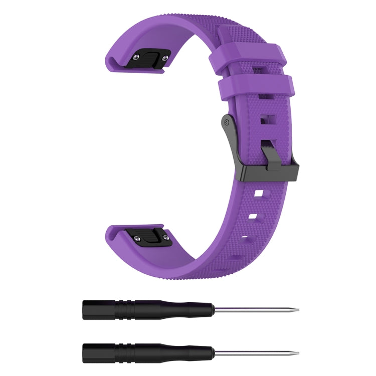 Purple silicone watch strap with metal buckle and pin tool tips for 22mm