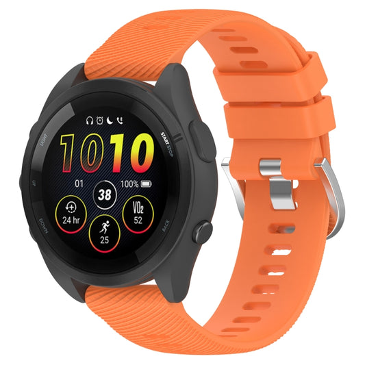 Silicone watch band for Garmin Forerunner 265S, bright orange with silver clasp