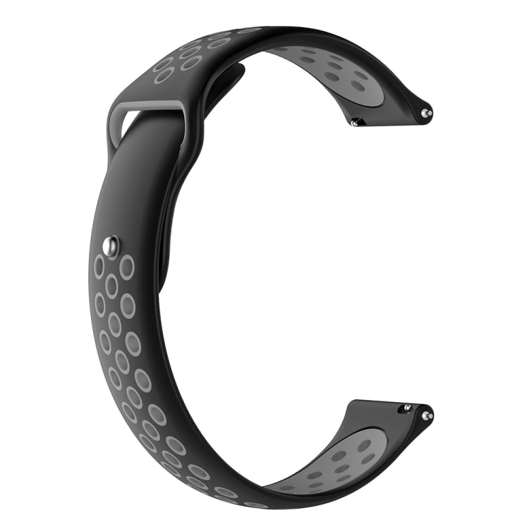 Two-tone silicone smartwatch wrist strap, black with gray ring pattern, two-piece clasp