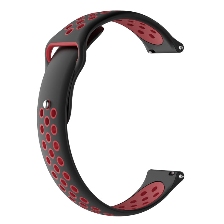 Two-tone silicone smartwatch wrist strap, black with red ring dot pattern, two-piece clasp
