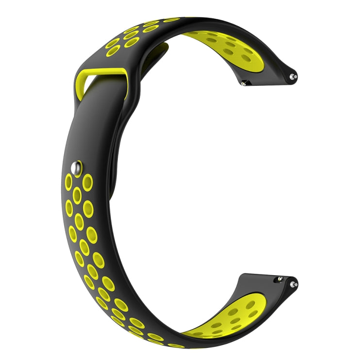 Two-color replacement watch strap band in black with neon yellow perforated pattern