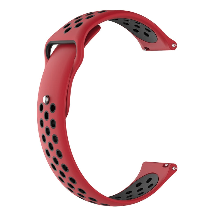 Two-color replacement watch strap band in red with black perforated oval pattern