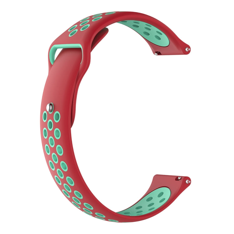 Two-color replacement watch strap band in red with teal dotted perforated design