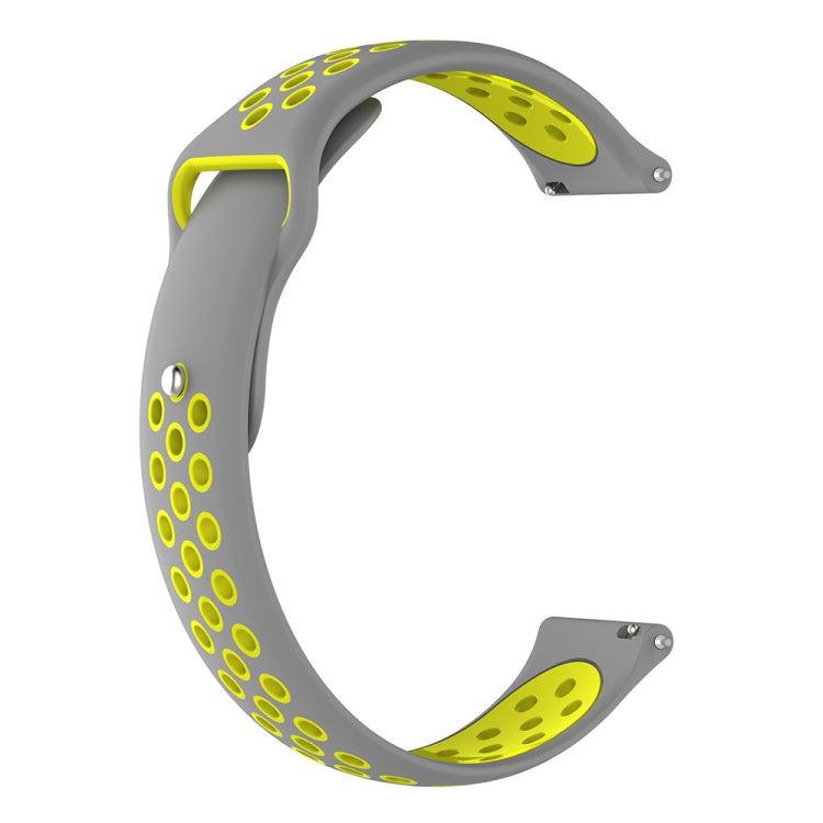 Two-tone replacement watch strap in gray with yellow-green perforated pattern