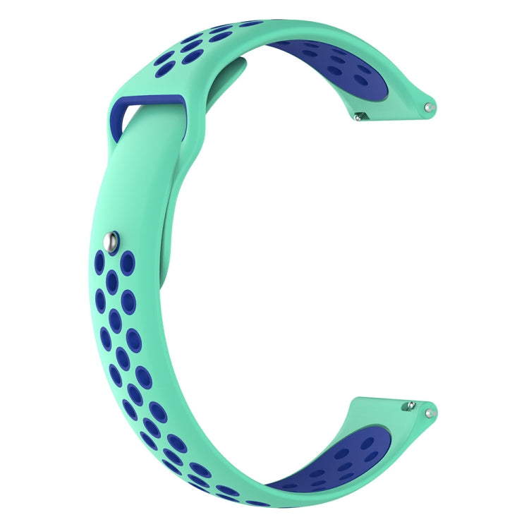 Two-tone replacement watch strap in teal with dark-blue perforated pattern