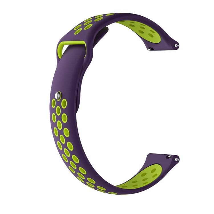 Two-tone replacement watch strap in purple with lime-yellow perforated pattern