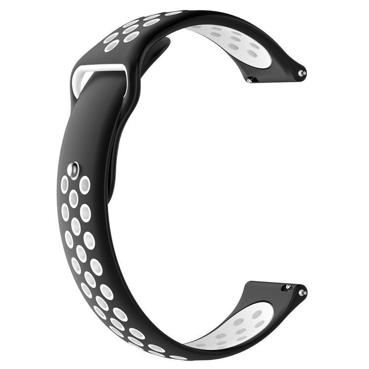 Two-tone silicone smartwatch strap, black band with light gray ring dots, buckle hardware