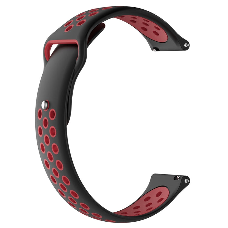 Two-tone silicone watchband, black with dark red ring pattern, adjustable clasp ends